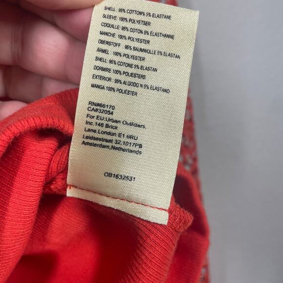 Maeve Small Lace Crochet Sleeve Top Red Cotton Blend Rib Scoop Neck - Picture 8 of 11